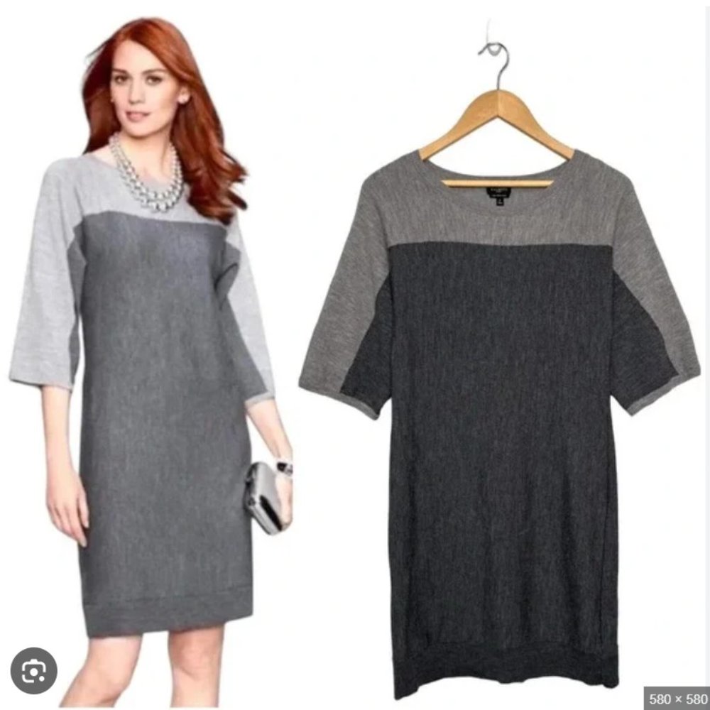 Talbots Merino Wool Sweater Womens Color Block Sweater Dress Gray Petite Size S